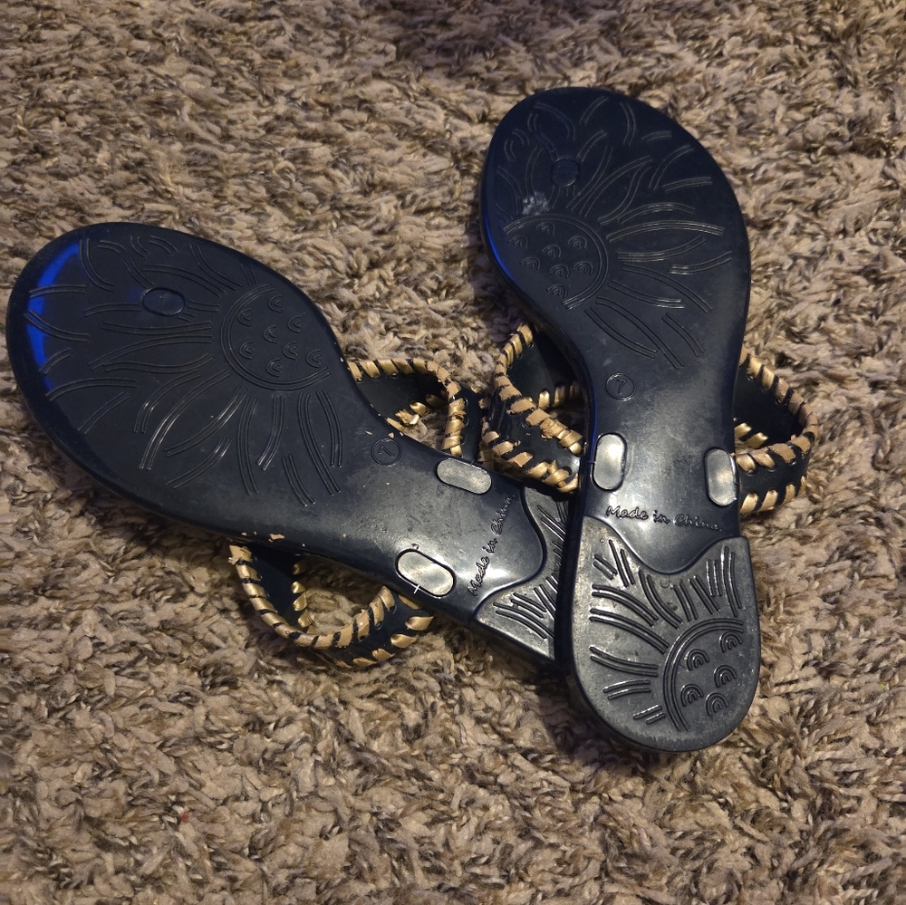 Jack Rogers Navy and Tan Tassel Thong Sandals Size 7 - Picture 2 of 2